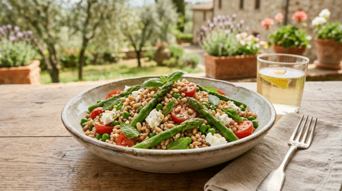 3 ingredienti freschi e 10 minuti: insalata di farro con asparagi di primavera